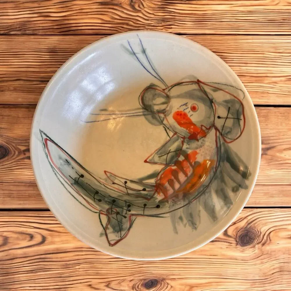 Koi Fish Studio Art Pottery Bowl Signed 7